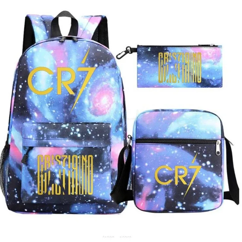 3Pcs Sets School Bags for Boys Football CR7 School Backpack  Travel Bags Laptop Zipper Rucksack New Mochila For Students Bags