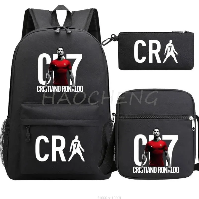 3Pcs Sets School Bags for Boys Football CR7 School Backpack  Travel Bags Laptop Zipper Rucksack New Mochila For Students Bags