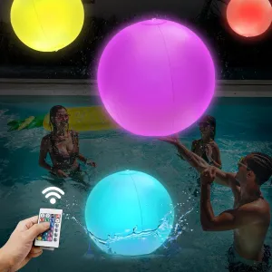 4 Pack Light-Up Beach Balls, 16” Glow-in-the-Dark Inflatable Pool Toys, Floating Balls with 16 Colors and 4 Lighting Modes, Perfect for Kids' Outdoor and Indoor Games, Swimming Pool Party Decorations