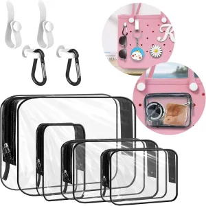 4 Packs Clear Bogg Bag Accessories with 4 Pcs Insert Hooks, Suitable for Bogg Bag & Simple Southern Tote Travel Cellphone Makeup Clean Toiletry Brush Organizer Cosmetic Divider Storage Inner Pouch