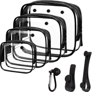 4 Packs Clear Bogg Bog Accessories Beach Tote Bag Suitable for Bogg Bag Insert Bag Cellphone Phone Holder Clear Makeup Bags Toiletry Bag Key Holder for Bogg Bag Accessories for Bogg Bags (Black)