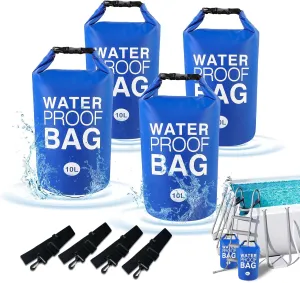 4 Packs Universal Pool Step Weights 500D PVC 10L Waterproof Bags for Swimming Pool Ladder Weights Above Ground Pools Sand Bags Pool Stair Weights for Pool Steps, Easy&Quick Fill Sand, Blue