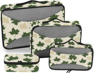 4 Pcs set organizer bags for Mesh Travel Essentials Maple Leaves Olive Green and Sand expandable compression packing cubes travel