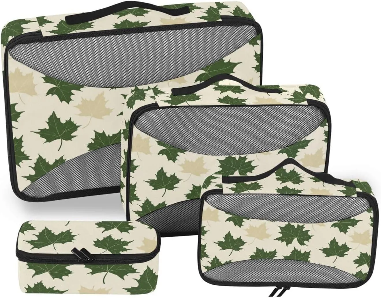 4 Pcs set organizer bags for Mesh Travel Essentials Maple Leaves Olive Green and Sand expandable compression packing cubes travel
