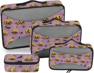 4 Pcs set suitcase organizer bags Mesh Travel Essentials Cartoon Cute Yellow Halloween Pumpkin expandable travel packing cubes