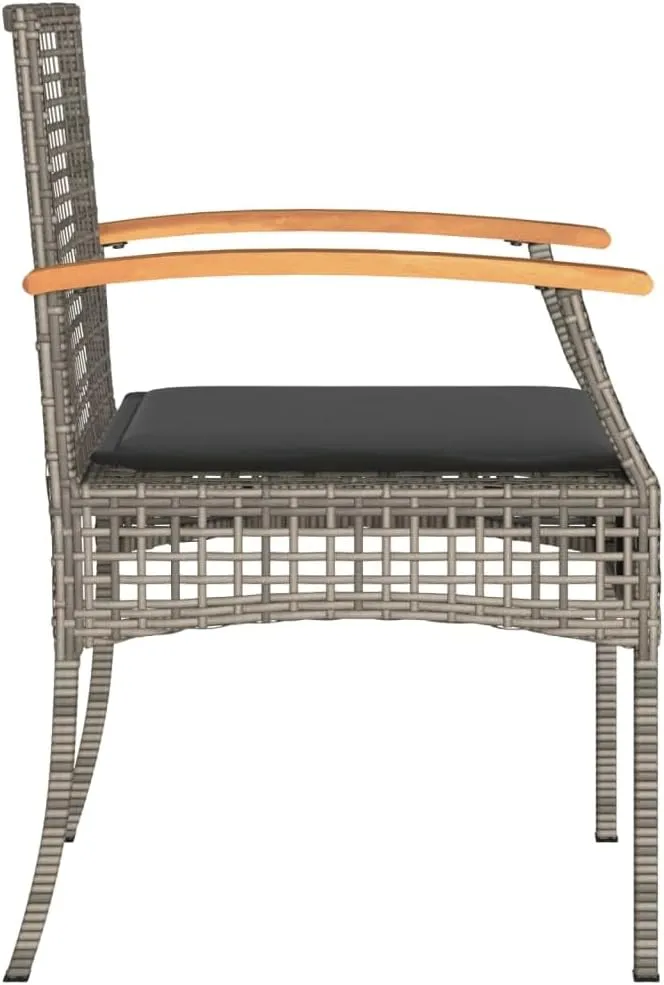 4-Piece Gray Patio Chairs with Cushions, PE Rattan and Acacia Wood Outdoor Furniture Set, Weather-Resistant Lounge Chairs for Poolside Backyard Garden