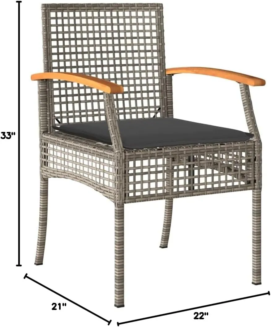 4-Piece Gray Patio Chairs with Cushions, PE Rattan and Acacia Wood Outdoor Furniture Set, Weather-Resistant Lounge Chairs for Poolside Backyard Garden