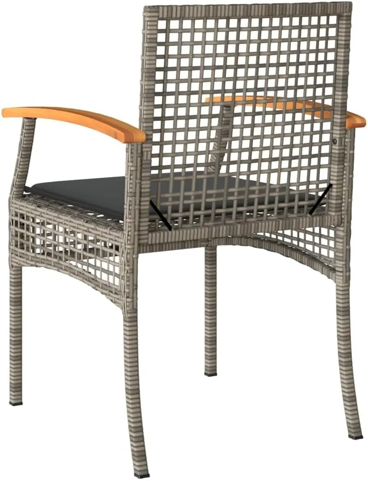 4-Piece Gray Patio Chairs with Cushions, PE Rattan and Acacia Wood Outdoor Furniture Set, Weather-Resistant Lounge Chairs for Poolside Backyard Garden