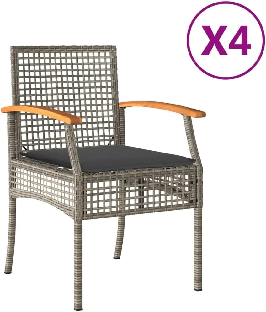 4-Piece Gray Patio Chairs with Cushions, PE Rattan and Acacia Wood Outdoor Furniture Set, Weather-Resistant Lounge Chairs for Poolside Backyard Garden