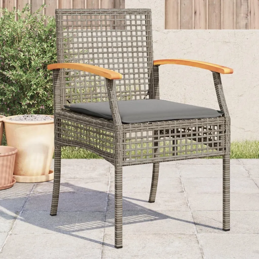 4-Piece Gray Patio Chairs with Cushions, PE Rattan and Acacia Wood Outdoor Furniture Set, Weather-Resistant Lounge Chairs for Poolside Backyard Garden