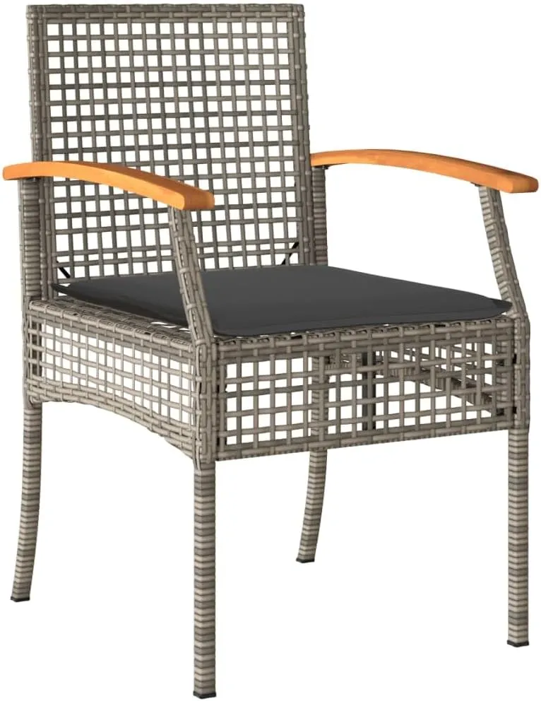4-Piece Gray Patio Chairs with Cushions, PE Rattan and Acacia Wood Outdoor Furniture Set, Weather-Resistant Lounge Chairs for Poolside Backyard Garden