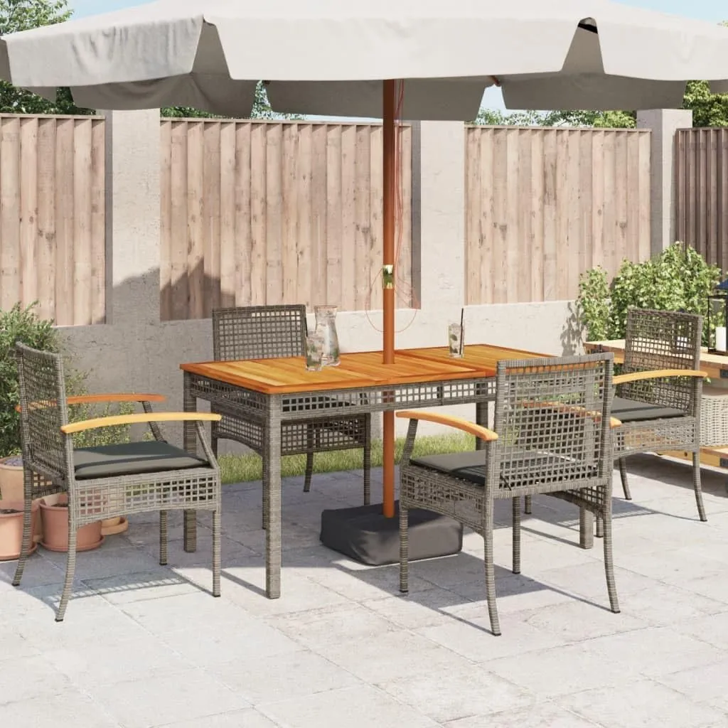 4-Piece Gray Patio Chairs with Cushions, PE Rattan and Acacia Wood Outdoor Furniture Set, Weather-Resistant Lounge Chairs for Poolside Backyard Garden