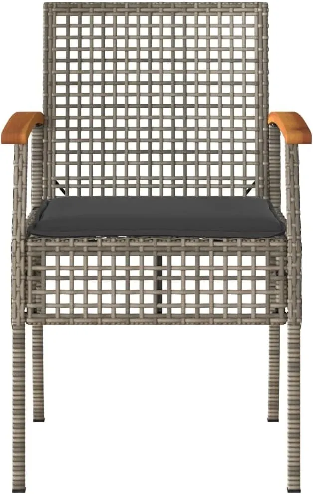 4-Piece Gray Patio Chairs with Cushions, PE Rattan and Acacia Wood Outdoor Furniture Set, Weather-Resistant Lounge Chairs for Poolside Backyard Garden
