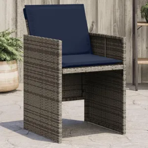 4-Piece Gray PE Rattan Outdoor Patio Chairs with Removable Navy Cushions, Durable Steel Frame Furniture Set for Backyard Poolside Camping Beach