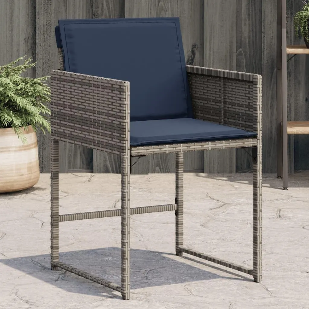 4-Piece Gray PE Rattan Patio Chairs Set with Navy Cushions, Outdoor Furniture for Backyard Poolside Camping, Foldable Steel Frame Lounge Chairs with Washable Covers