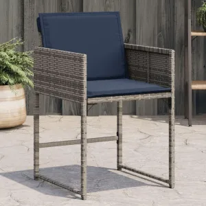 4-Piece Gray PE Rattan Patio Chairs Set with Navy Cushions, Outdoor Furniture for Backyard Poolside Camping, Foldable Steel Frame Lounge Chairs with Washable Covers