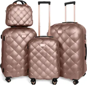 4 Piece Luggage Set,Lightweight Carry on Luggage,Carry on Suitcase,Polycarbonate Expandable Hard Case Luggage with Wheels,Travel Pro Carry-On Luggage,TSA LOCK,ROSEGOLD