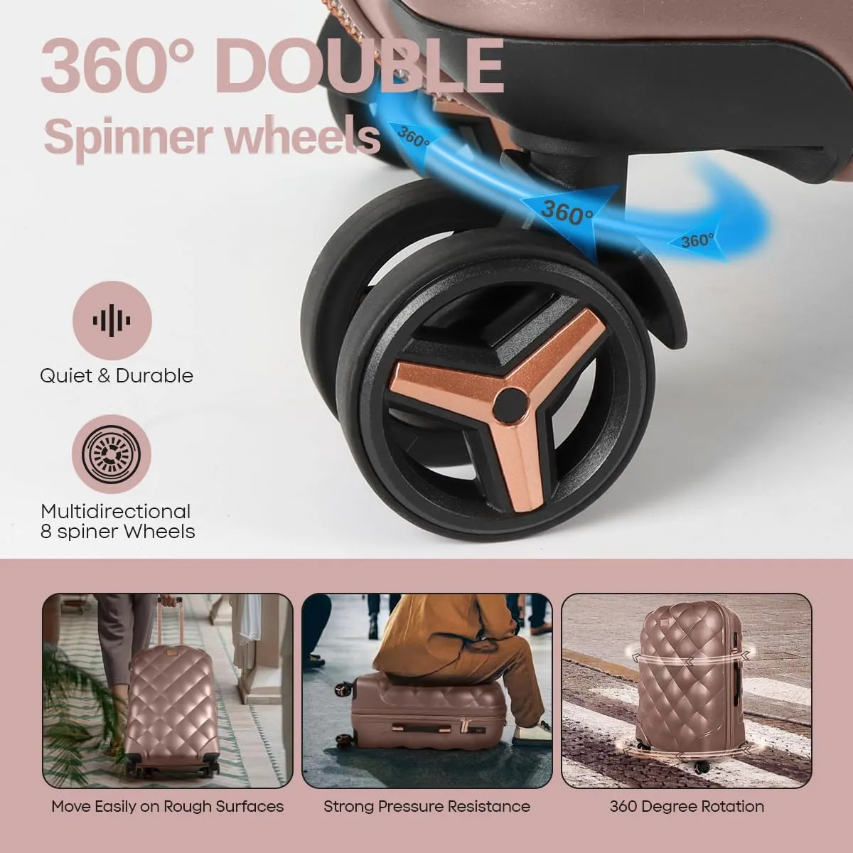 4 Piece Luggage Set,Lightweight Carry on Luggage,Carry on Suitcase,Polycarbonate Expandable Hard Case Luggage with Wheels,Travel Pro Carry-On Luggage,TSA LOCK,ROSEGOLD