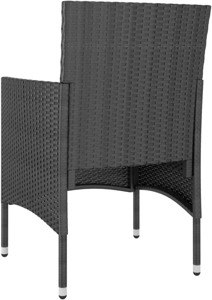 4 Piece Patio Chair and Stool Set Black PE Rattan Outdoor Furniture with Cream Cushions for Garden, Poolside, and Backyard Relaxation
