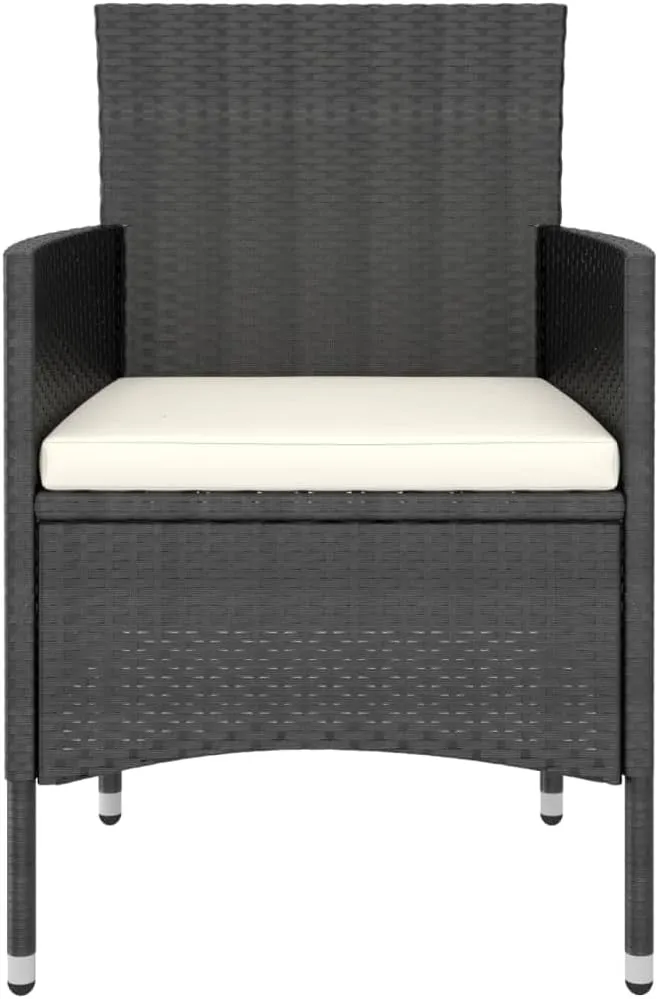 4 Piece Patio Chair and Stool Set Black PE Rattan Outdoor Furniture with Cream Cushions for Garden, Poolside, and Backyard Relaxation