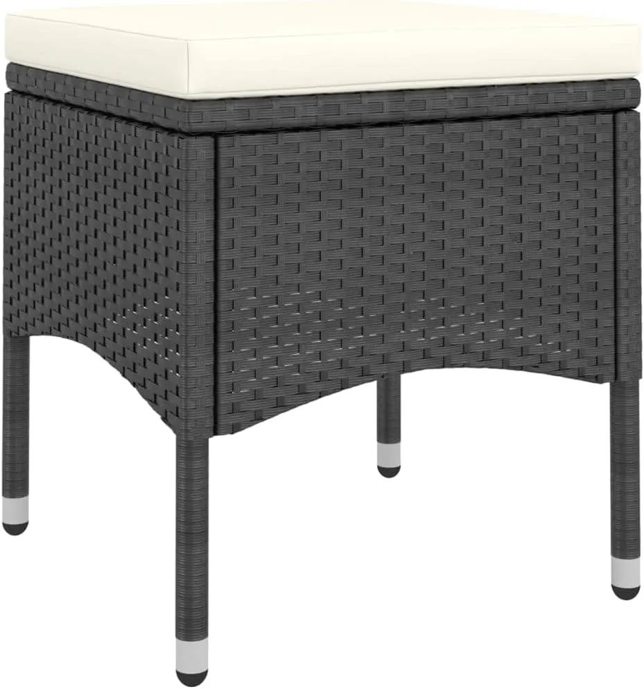 4 Piece Patio Chair and Stool Set Black PE Rattan Outdoor Furniture with Cream Cushions for Garden, Poolside, and Backyard Relaxation
