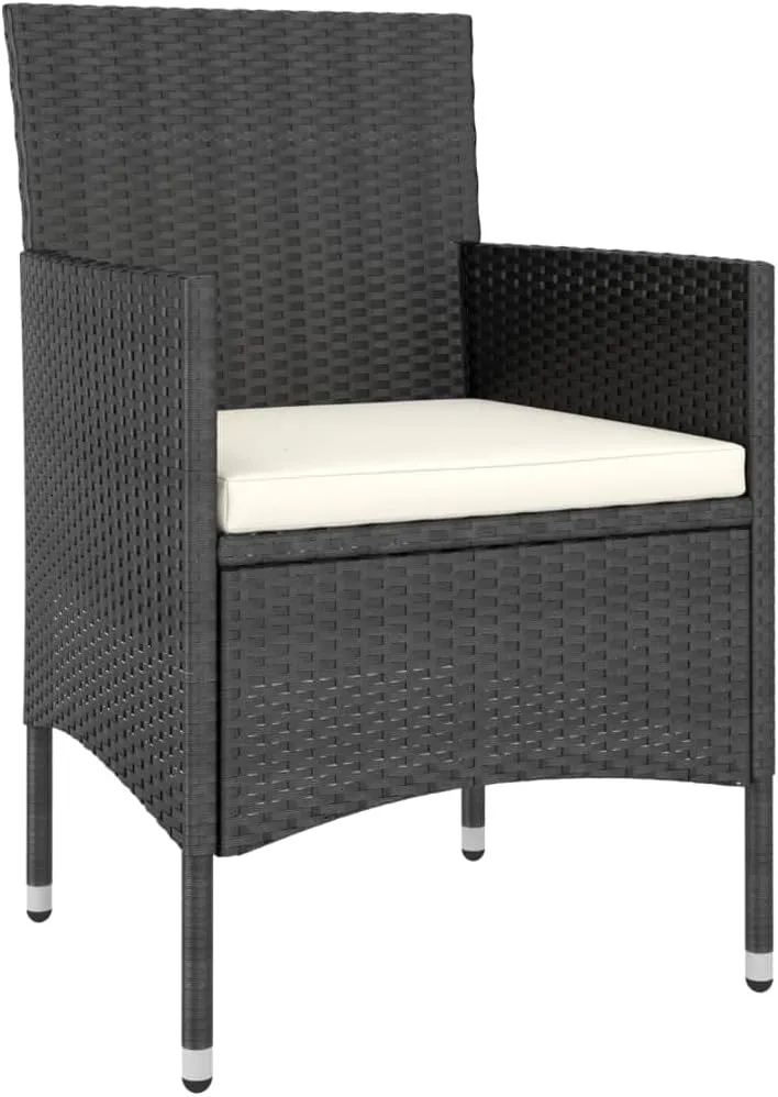 4 Piece Patio Chair and Stool Set Black PE Rattan Outdoor Furniture with Cream Cushions for Garden, Poolside, and Backyard Relaxation