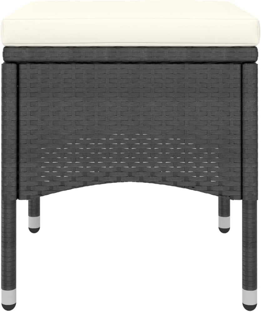 4 Piece Patio Chair and Stool Set Black PE Rattan Outdoor Furniture with Cream Cushions for Garden, Poolside, and Backyard Relaxation
