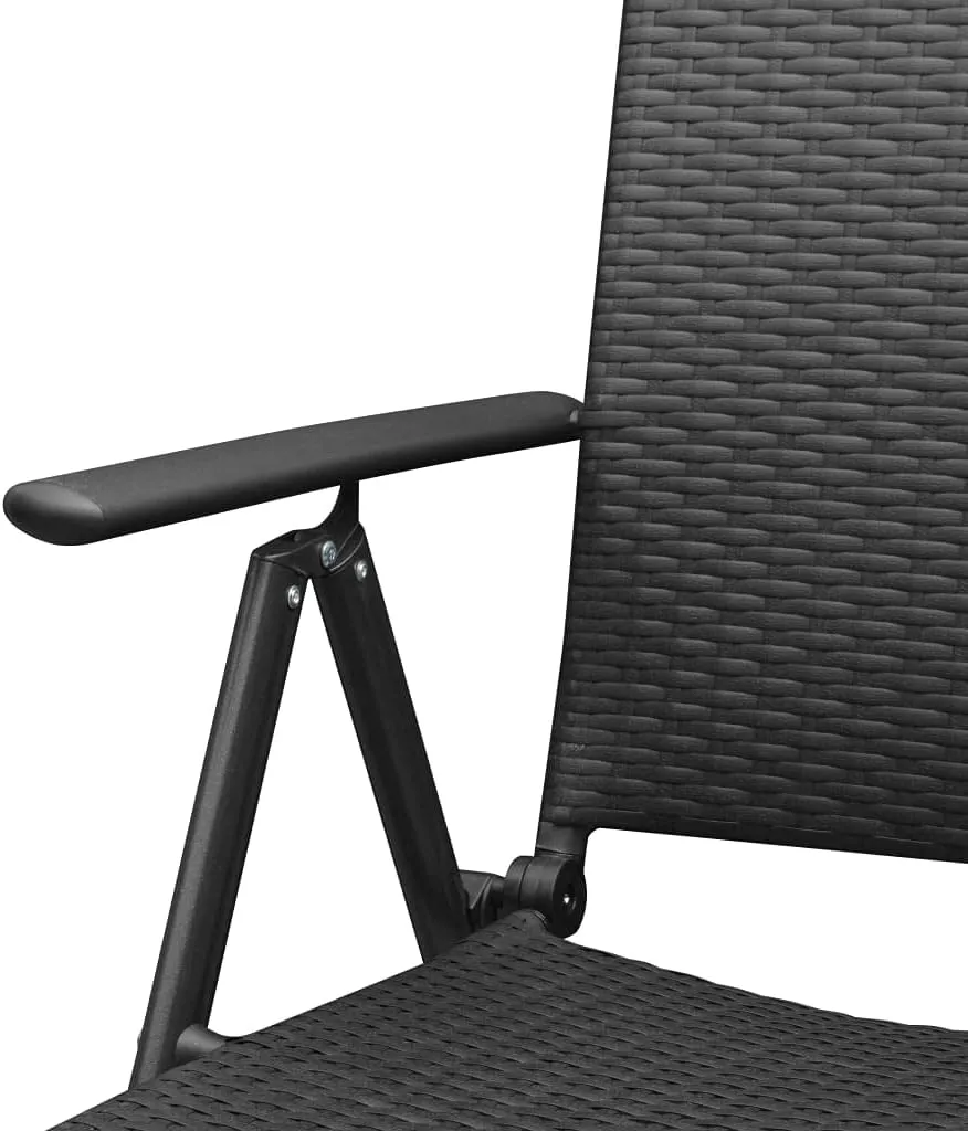 4-Piece PE Rattan Outdoor Patio Chairs Set with 7 Reclining Positions, Foldable Aluminum Frame Black Garden Furniture for Poolside Camping Beach