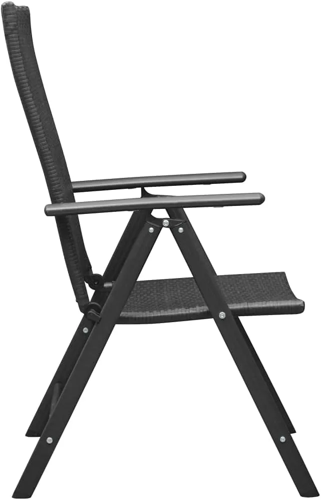 4-Piece PE Rattan Outdoor Patio Chairs Set with 7 Reclining Positions, Foldable Aluminum Frame Black Garden Furniture for Poolside Camping Beach