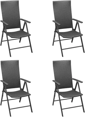 4-Piece PE Rattan Outdoor Patio Chairs Set with 7 Reclining Positions, Foldable Aluminum Frame Black Garden Furniture for Poolside Camping Beach