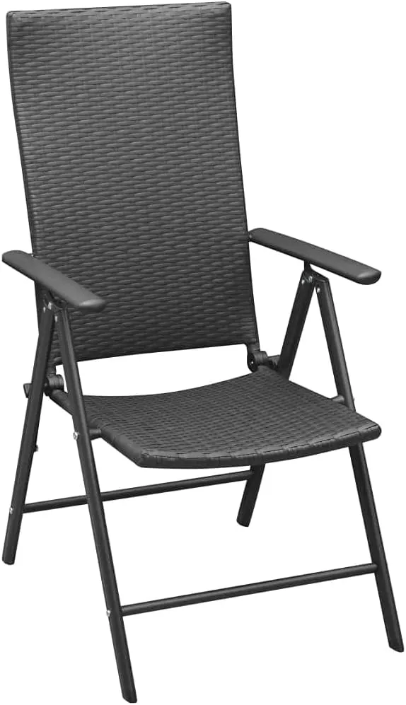 4-Piece PE Rattan Outdoor Patio Chairs Set with 7 Reclining Positions, Foldable Aluminum Frame Black Garden Furniture for Poolside Camping Beach