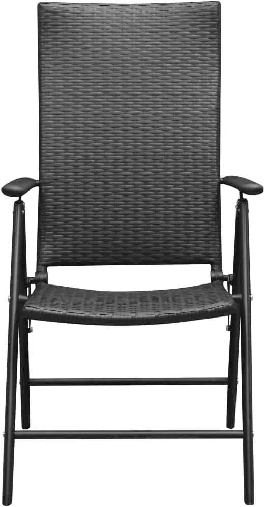 4-Piece PE Rattan Outdoor Patio Chairs Set with 7 Reclining Positions, Foldable Aluminum Frame Black Garden Furniture for Poolside Camping Beach