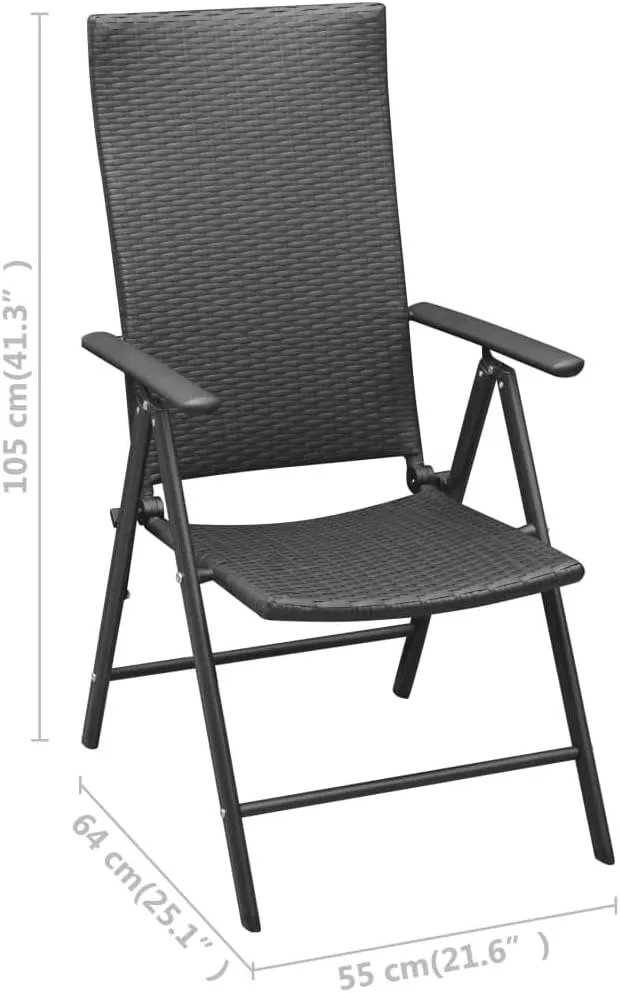 4-Piece PE Rattan Outdoor Patio Chairs Set with 7 Reclining Positions, Foldable Aluminum Frame Black Garden Furniture for Poolside Camping Beach