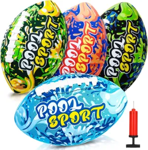 4 Pieces Swimming Pool Waterproof Football 9 Inch Water Football Summer Pool Toys Beach Football Outside Water Toys for Kids Teens Adults Swimming Pool