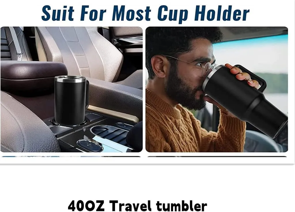 40oz Insulated Travel Mug Tumbler With Handle and Straw,Stainless Steel Double Wall Vacuum Cup Keep Drink Cold and Hot (Navy)