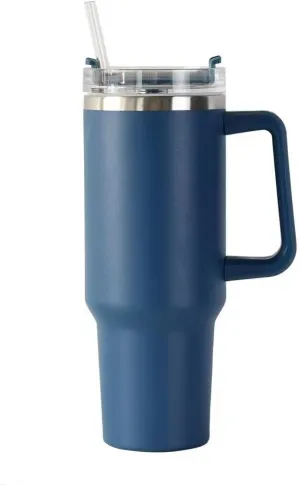 40oz Insulated Travel Mug Tumbler With Handle and Straw,Stainless Steel Double Wall Vacuum Cup Keep Drink Cold and Hot (Navy)