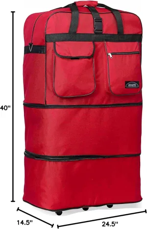 40" RED Large Expandable Rolling 6 Wheeled Duffel Bag Spinner Suitcase Luggage