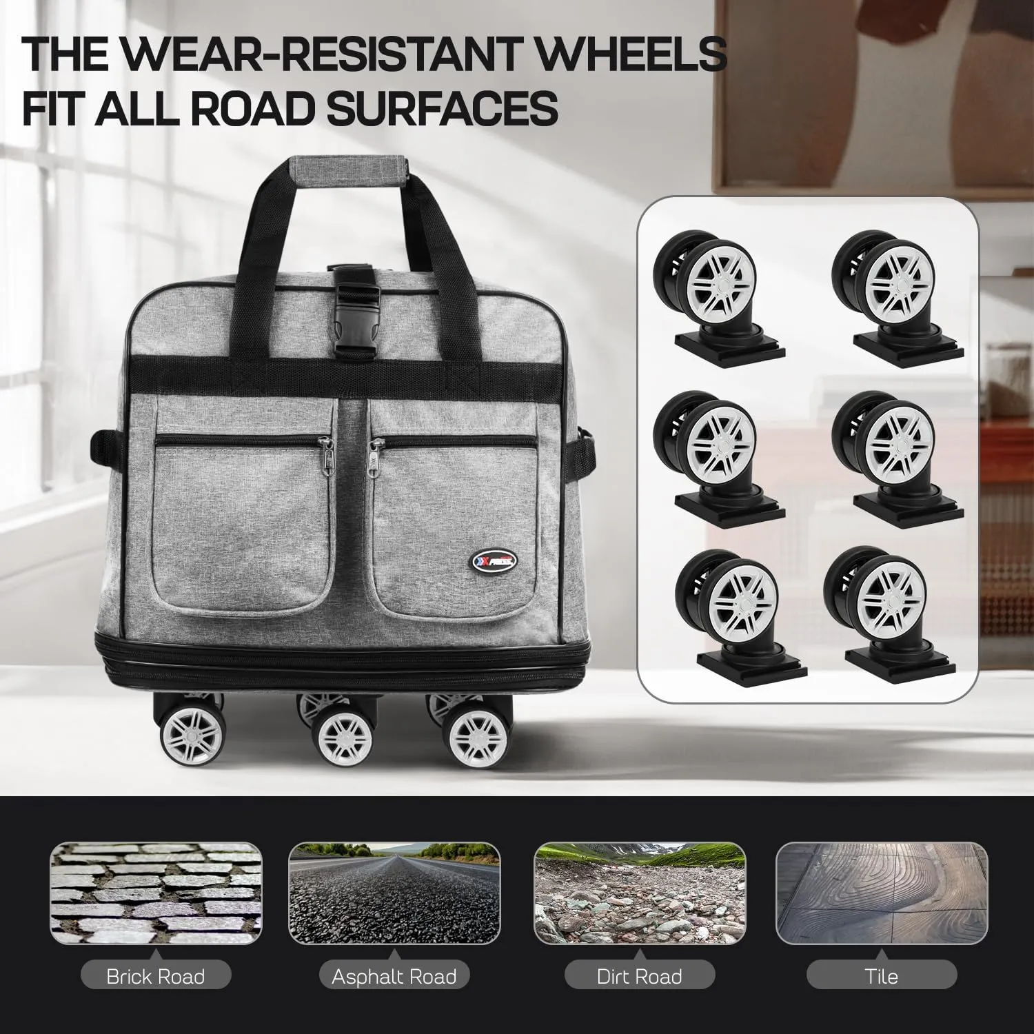 40''Rolling Duffle Bag with Wheels-Expandable Duffle Bag for Travel-Waterproof Suitcase-Weekend Bags#Grey