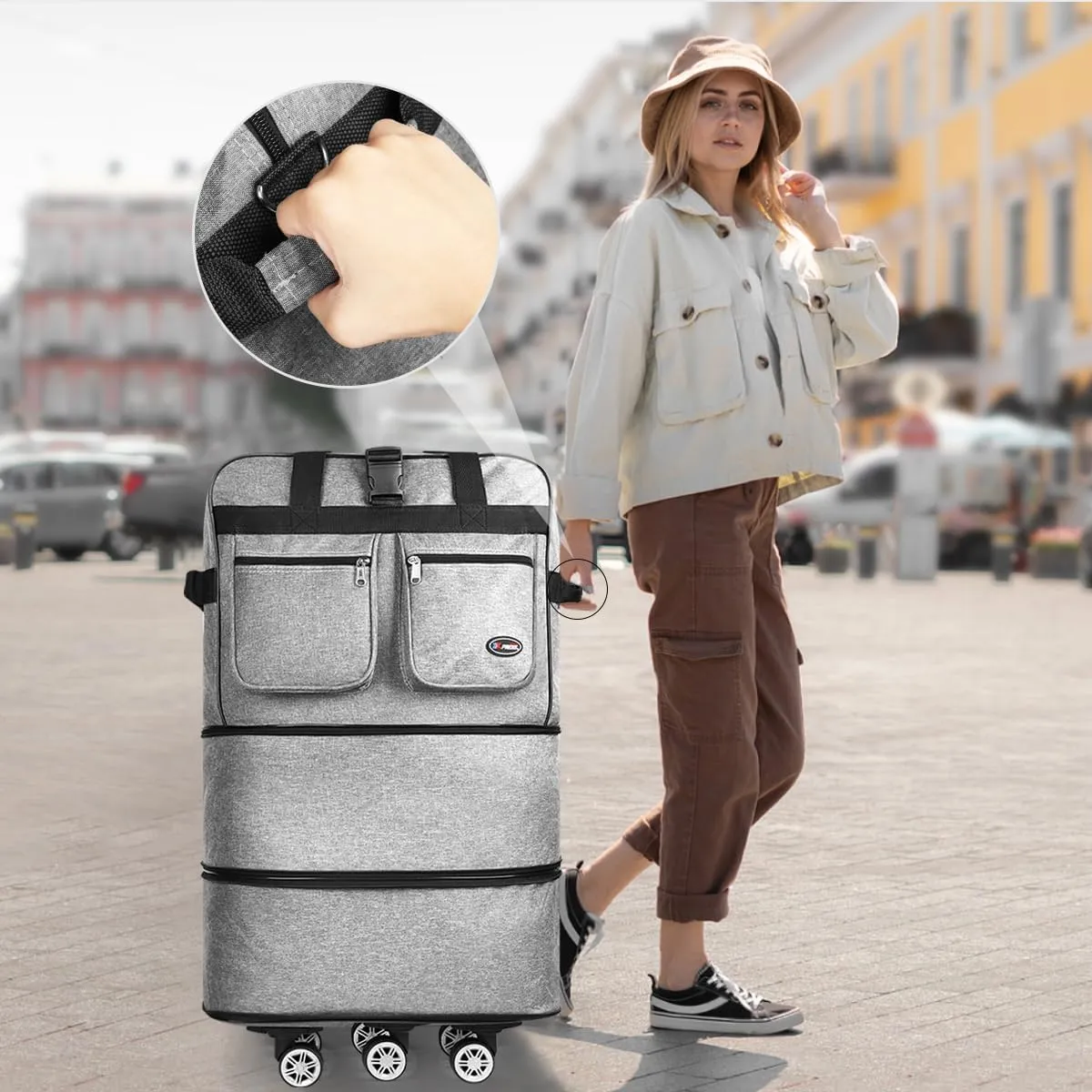 40''Rolling Duffle Bag with Wheels-Expandable Duffle Bag for Travel-Waterproof Suitcase-Weekend Bags#Grey