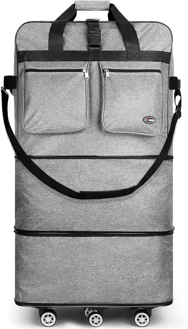 40''Rolling Duffle Bag with Wheels-Expandable Duffle Bag for Travel-Waterproof Suitcase-Weekend Bags#Grey