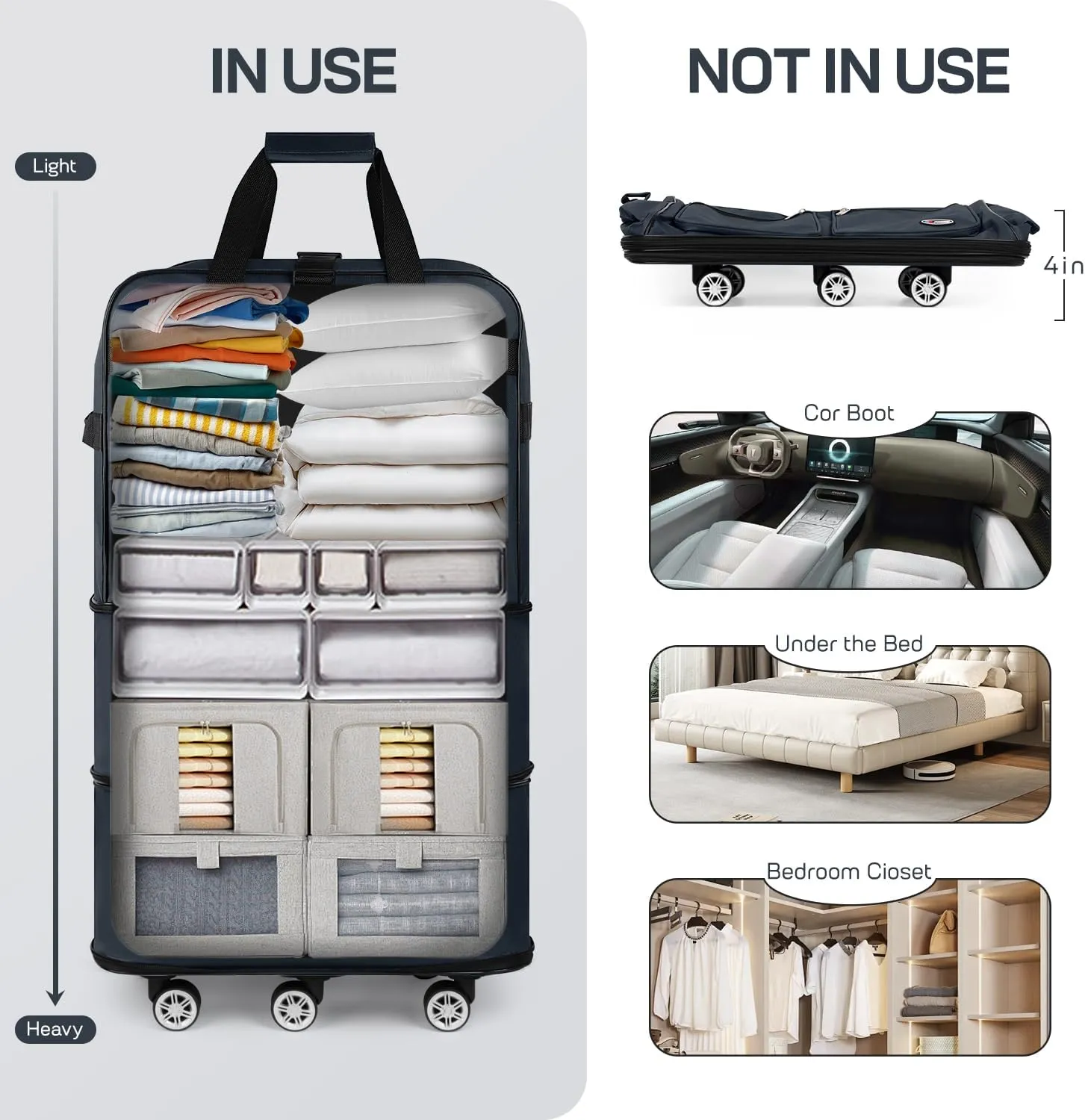 40''Rolling Duffle Bag with Wheels-Expandable Duffle Bag for Travel-Waterproof Suitcase-Weekend Bags#Navy