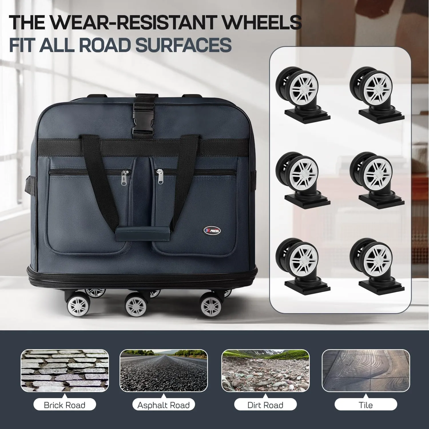 40''Rolling Duffle Bag with Wheels-Expandable Duffle Bag for Travel-Waterproof Suitcase-Weekend Bags#Navy