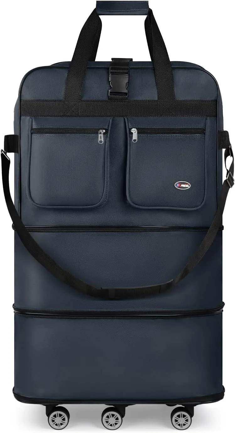 40''Rolling Duffle Bag with Wheels-Expandable Duffle Bag for Travel-Waterproof Suitcase-Weekend Bags#Navy