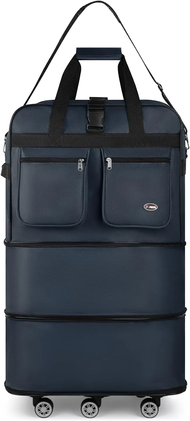 40''Rolling Duffle Bag with Wheels-Expandable Duffle Bag for Travel-Waterproof Suitcase-Weekend Bags#Navy