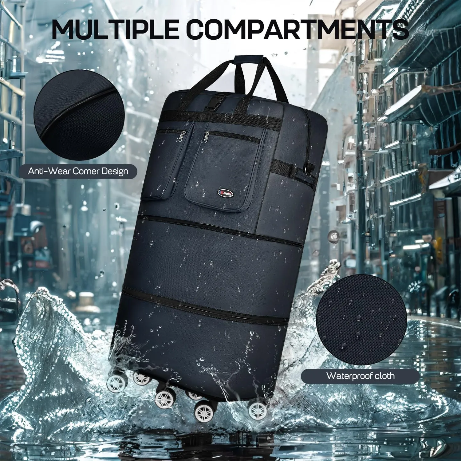 40''Rolling Duffle Bag with Wheels-Expandable Duffle Bag for Travel-Waterproof Suitcase-Weekend Bags#Navy