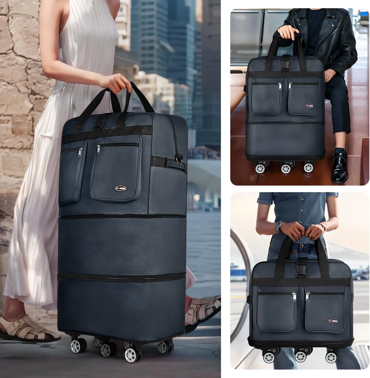 40''Rolling Duffle Bag with Wheels-Expandable Duffle Bag for Travel-Waterproof Suitcase-Weekend Bags#Navy