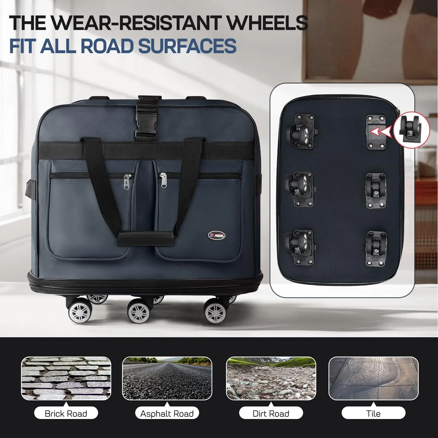40''Rolling Duffle Bag with Wheels-Expandable Duffle Bag for Travel-Waterproof Suitcase-Weekend Bags#Navy