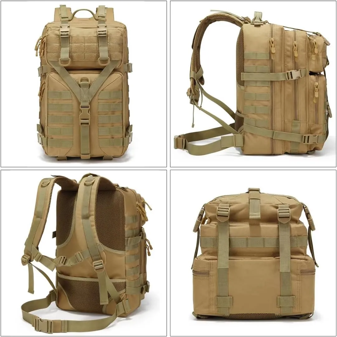 45L Military Tactical Backpack Large Men Army 3 Day Assault Rucksack Molle Bag Daypack (Black)