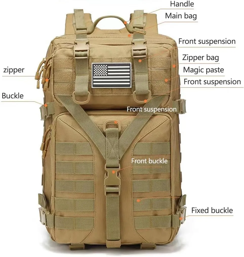 45L Military Tactical Backpack Large Men Army 3 Day Assault Rucksack Molle Bag Daypack (Black)