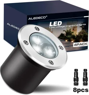 4Pack 3W Low Voltage Landscape Lights with Connectors 12-24V LED In-Ground Lights IP67 Waterproof Garden Lighting 6500K Outdoor Well Light for Yard Pathway Driveway Deck (Cool White)